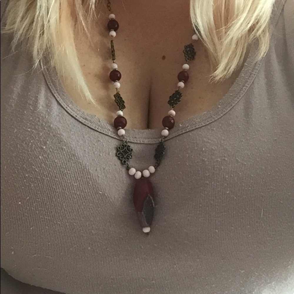 Long Cranberry and Pink Necklace